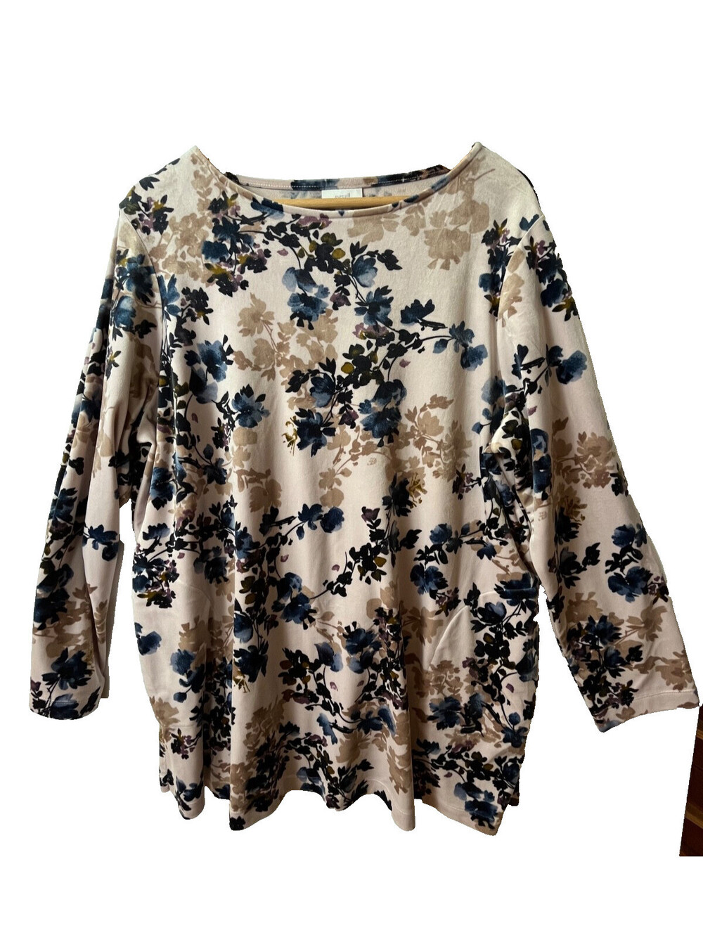Pure Jill J.Jill 1X Floral Velour Tunic Top Pockets Stretch Long Sleeve